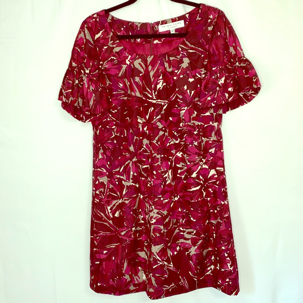 Trina Turk Sakura Berry Floral Silk & Wool Blend Dress Size 6
